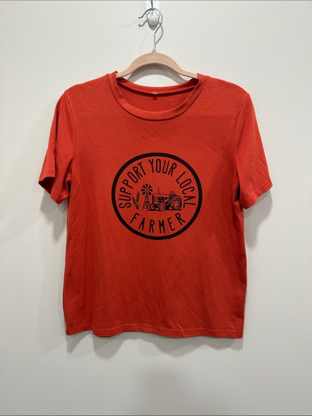 Support Your Local Farmer Burnt Orange Graphic Tee - Women